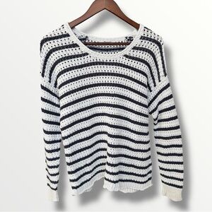 Madewell Striped Open-Stitch Austen Pullover Sweater Size Medium Coastal